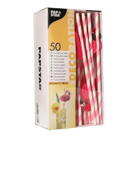 Papīra kokteiļu salmiņi PAPSTAR, Flamingo, rozā, D6mmx20cm, 0.095kg, 50gab
