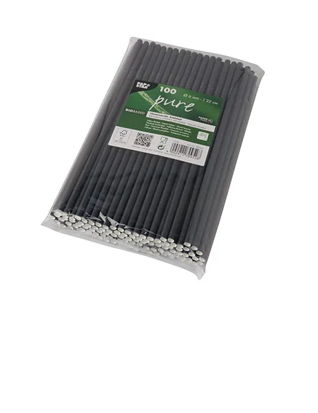 Papīra kokteiļu salmiņi PAPSTAR, melni, elastīgi, D 6mmx22cm, 0.13kg, 100gab