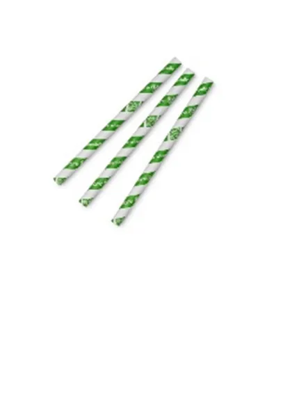 Papīra salmiņi ar zaļu strīpu Jumbissimo, PLA pārklājumu, D 10mm, 210mm, 0.12kg, 80gab