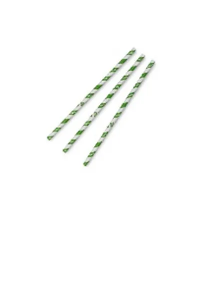 Papīra salmiņi ar zaļu strīpu Jumbo, D 8mm, 200mm, 0.24kg, 150gab