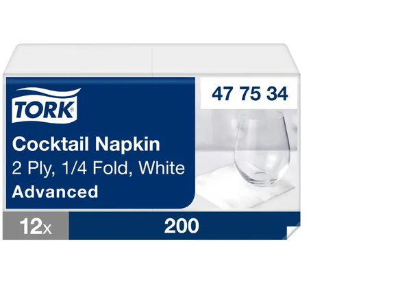 Papīra salvetes TORK White Cocktail Napkin 24x24 cm, 2 slāņi, 477534