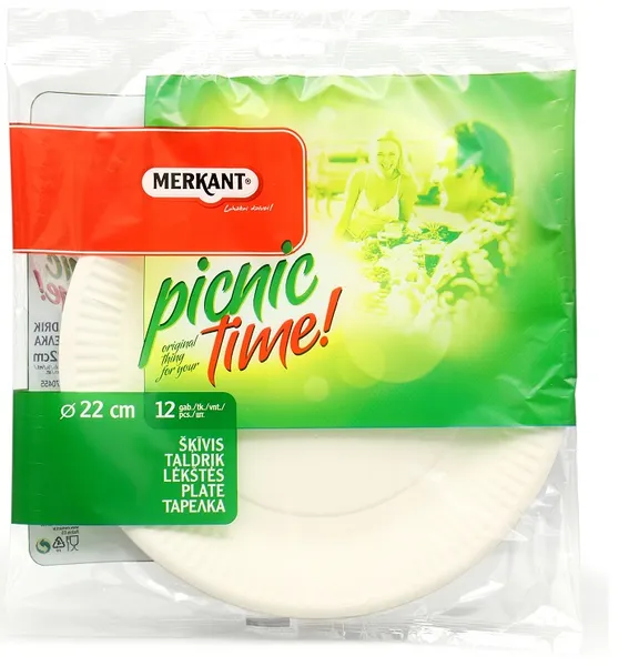 Papīra šķīvis MERKANT, 23cm, 0.120kg, 12 gab