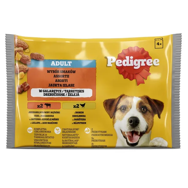 Pedigree 4-paka Adult Mixed izlase ar liellopa - aknu maisījumu un mājputniem 4x100g