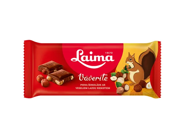 Šokolāde piena Vāverīte, ar veseliem lazdu riekstiem 90g, Laima