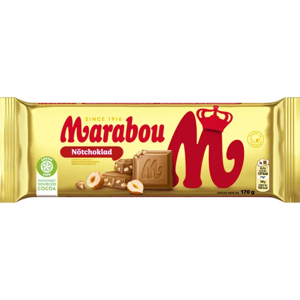 Piena šokolāde MARABOU ar lazdu riekstiem, 170 g