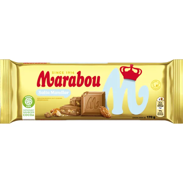 Piena šokolāde MARABOU ar sāļajām mandelēm, 170 g