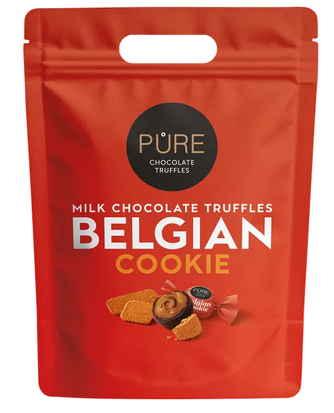 Piena šokolādes trifeles ar beļģu cepuma krēma pildījumu 500g PURE Doypack