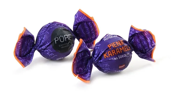 Piena šokolādes trifeles ar kraukšķīgo karameles krēma pildījumu 1kg, PURE