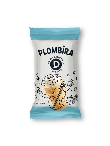 Plombīra saldējums vafeļu glāzītē 120ml/70g (zaļā karotīte), DRUVA
