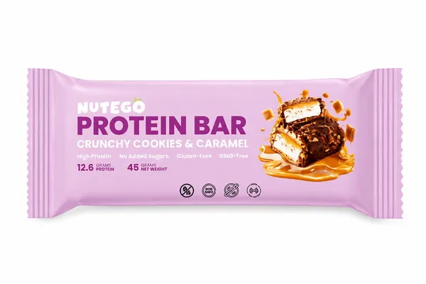 Proteīna batoniņš NUTEGO, kraukšķīgais cepums un karamele, 45g