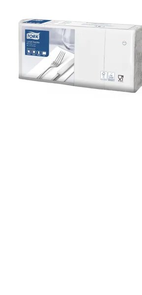 Pusdienu salvetes TORK, 33x33cm, baltas, 1/8 locījums, 2 slāņi, 200gab, 477402