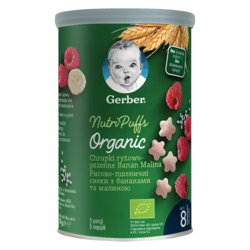 Rīsu kviešu krekeri GERBER Organic, banānu aveņu, 8 mēn., 35g