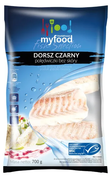 Saidas fileja (loins) MYFOOD, saldēta, 100-140g, bez ādas, 10% glazūra, 700g/780g