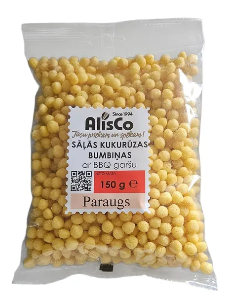 Sāļās kukurūzas bumbiņas ALIS CO, ar BBQ garšu, 150g