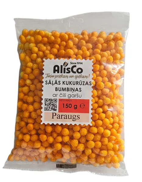 Sāļās kukurūzas bumbiņas ALIS CO, ar čili garšu, 150g