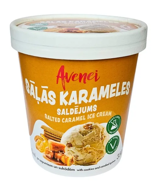 Saldējums AVENEI Sāļās karameles, ar cepumiem, 370g
