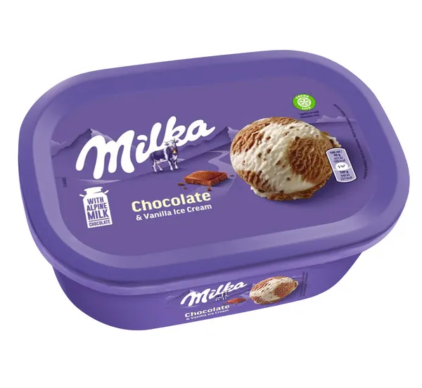 Saldējums MILKA, vaniļas un šokolādes ar šokolādes gabaliņiem, 900 ml