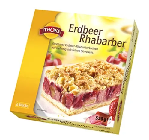 Saldēta kūka THOKS ar zemenēm un rabarberiem, sagriezta, 6x92g