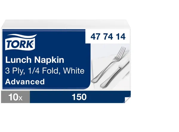 Salvetes TORK, baltas, 33x33 cm, 3 slāņi, 150 gab, 477414
