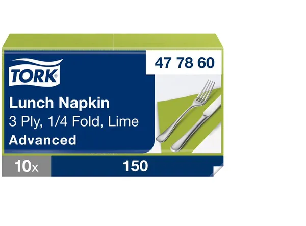 Salvetes TORK, gaiši zaļas, 33x33 cm, 150 gab., 3 slāņi, 477860