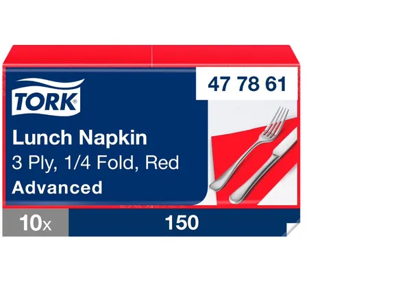 Salvetes TORK, sarkanas, 33x33 cm, 150 gab., 3 slāņi, 477861