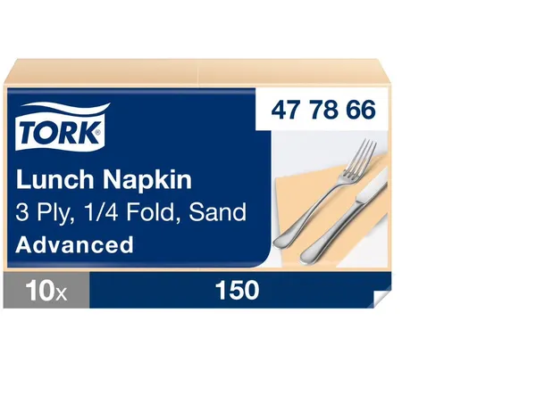Salvetes TORK, smilšu krāsas, 33x33 cm, 150 gab., 3 slāņi, 477866