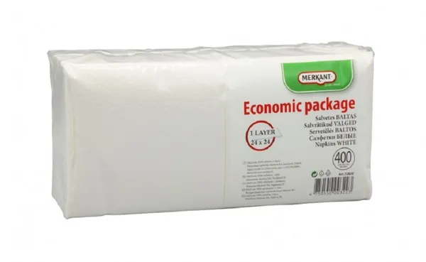 Salvetes universālās MERKANT baltas, 1 kārta 24x24cm, 400gab