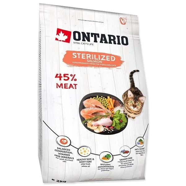Sausā barība kaķiem ONTARIO Sterilised, ar lasi, 2kg