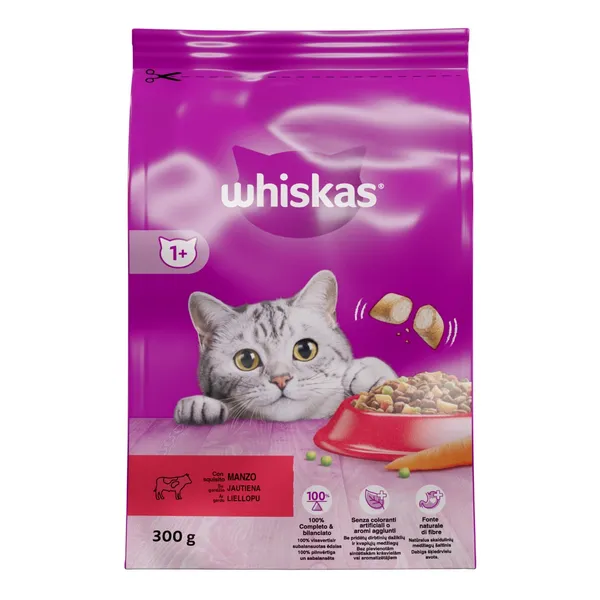 Sausā barība kaķiem Whiskas ar liellopa gaļu 300g