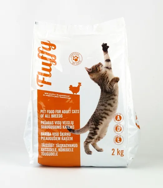Sausā barība pieagušiem kaķiem FLUFFY ar mājputnu gaļu, 2kg