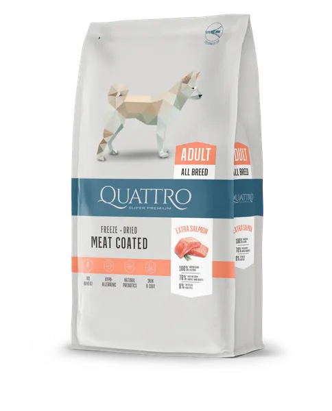 Sausā barība pieaugušiem suņiem QUATTRO Super Premium ar lasi, 12kg