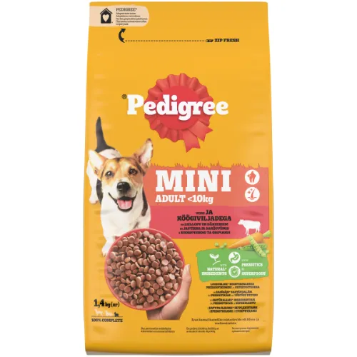 Sausā barība suņiem Pedigree Adult ar liellopu un dārzeņiem, 1,4kg