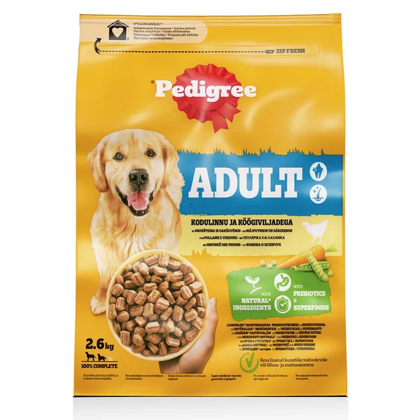 Sausā barība suņiem Pedigree ar mājputniem un dārzeņiem, 2.6kg