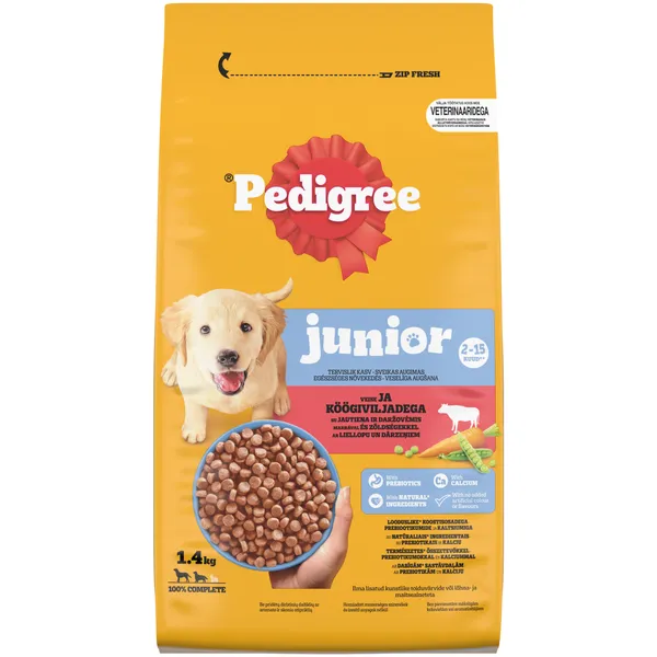 Sausā barība suņiem Pedigree Junior ar putnu gaļu, dārzeņiem 1,4kg