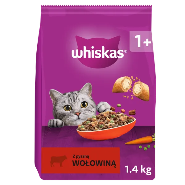 Sausā barība Whiskas Adult ar liellopa gaļu 1,4kg