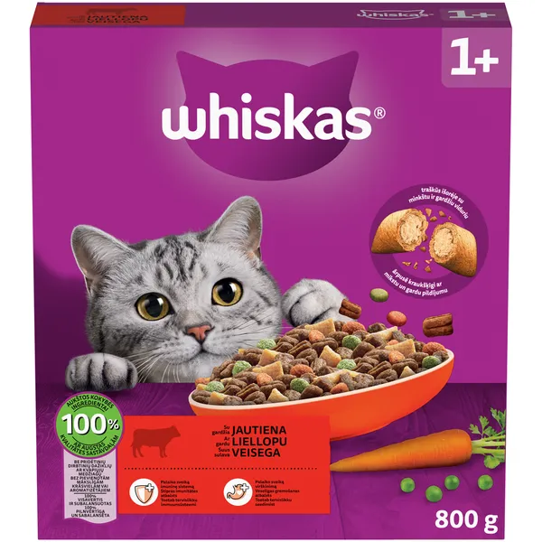 Sausā barība Whiskas ar liellopa gaļu 800g NEW