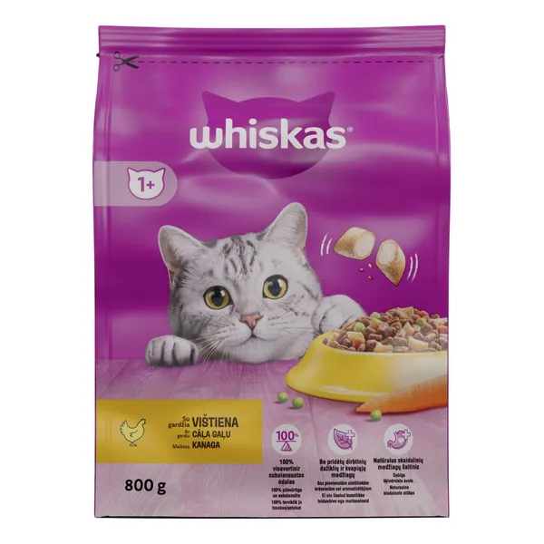 Sausā barība Whiskas ar vistas gaļu 800g