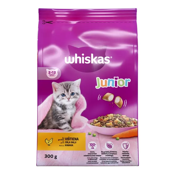 Sausā barība Whiskas ar vistas gaļu kaķēniem 300g