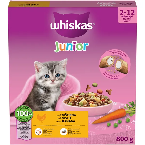 Sausā barība Whiskas Junior ar vistas gaļu  800g NEW