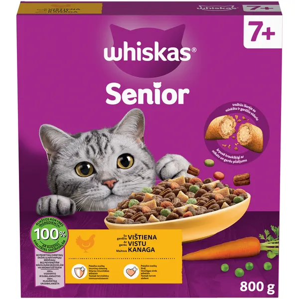 Sausā barība Whiskas Senior ar vistas gaļu kaķiem 800g NEW