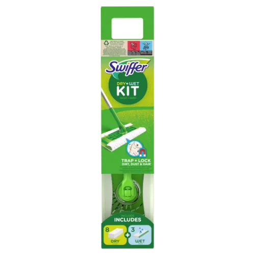 Sausās (8gab) un mitrās (3gab) grīdas salvetes ar slotu SWIFFER, komplekts