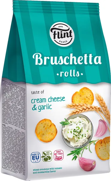 Sausmaizītes FLINT Bruschetta rolls, ar krēmsiera un ķiploka garšu, 65g