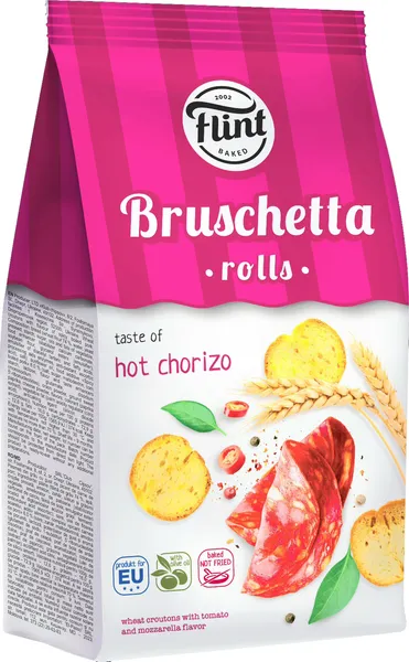 Sausmaizītes FLINT Bruschetta rolls, ar pikanto Chorizo garšu, 65g