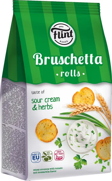 Sausmaizītes FLINT Bruschetta rolls, ar skāba krējuma un garšaugu garšu, 65g