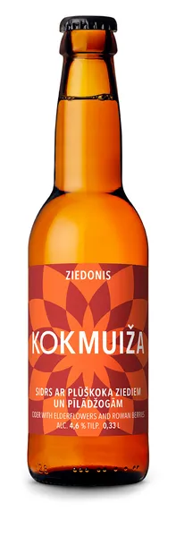 Sidrs KOKMUIŽA Ziedonis ar plūškoka ziediem un pīlādžogām, 4,6%, stiklā, 0.33l (DEP)
