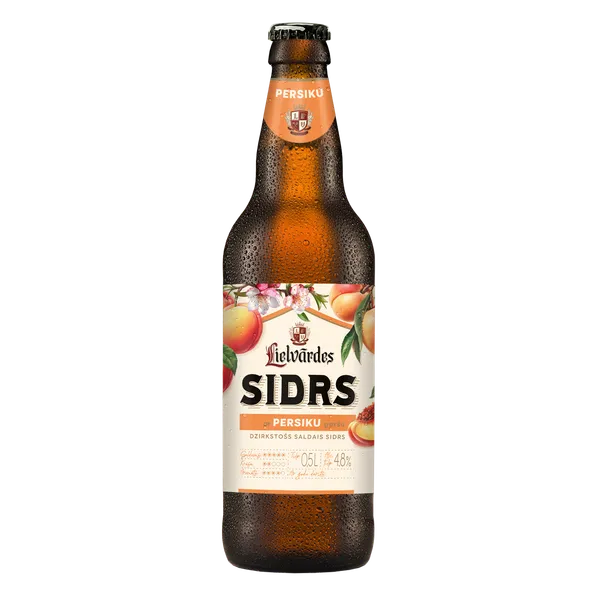 Sidrs LIELVĀRDES, Persiku, 4,8%, stiklā, 0.5l (DEP)
