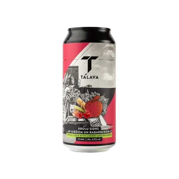 Sidrs TĀLAVAS Ābolu ar ķiršiem un rabarberiem, 4,5%, pussalds, bundžā, 0.44l (DEP)