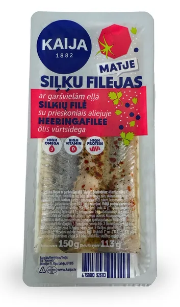 Siļķu filejas eļļā ar garšvielām Matje 150g (113g), Kaija