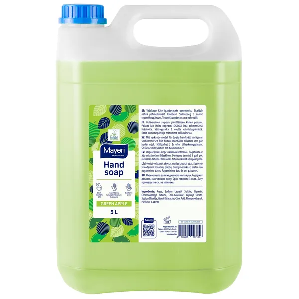 Šķidrās ziepes MAYERI, Green Apple, 5l