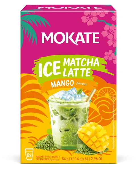 Šķīstošais dzērien MOKATE Aukstā MATCHA LATTE ar mango 14gx6